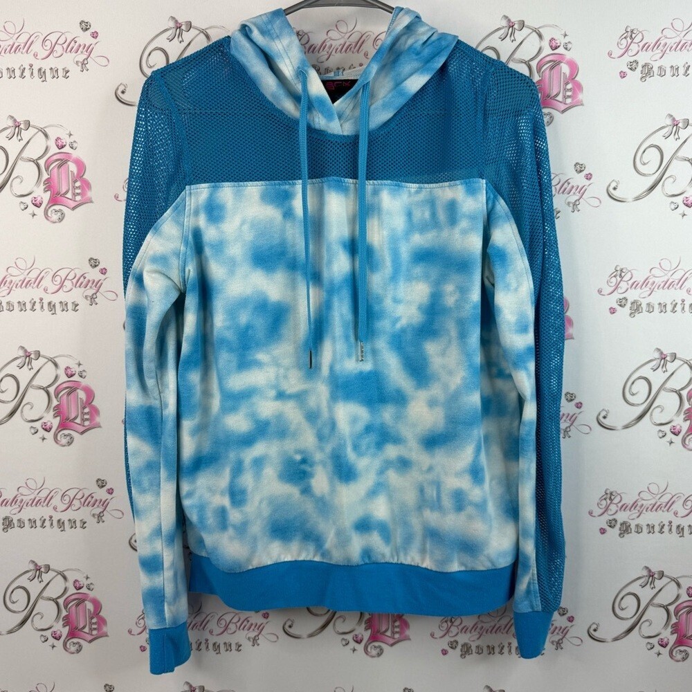 ACX sweater hoodie mesh detail blue white comfy Stylish Blue Tie-Dye Hoodie
